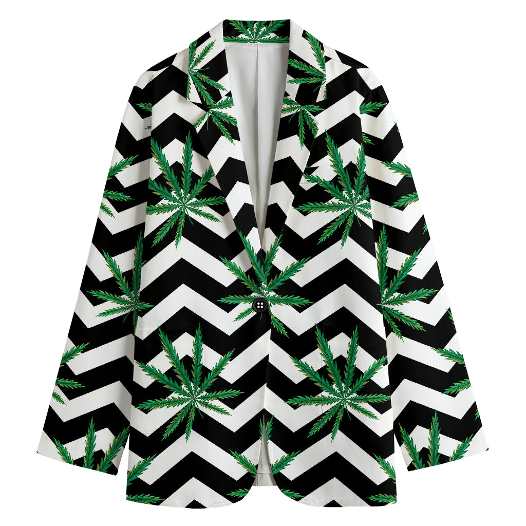 Zigzag Weed Pattern Print Women's Cotton Blazer