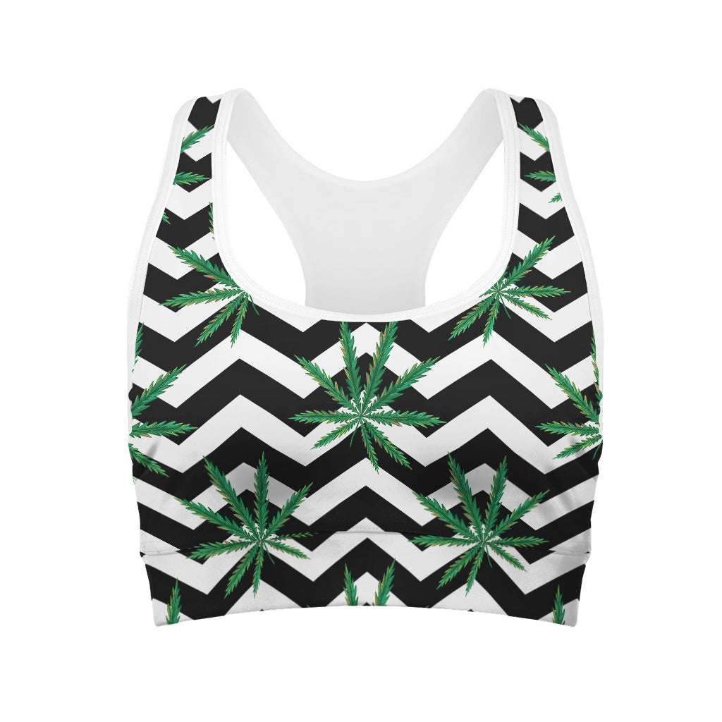 Zigzag Weed Pattern Print Women's Sports Bra