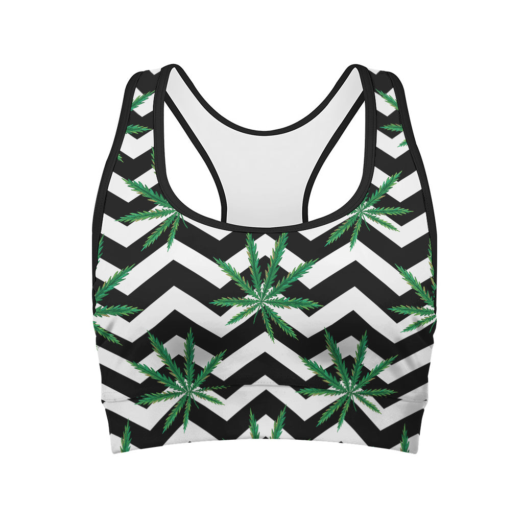 Zigzag Weed Pattern Print Women's Sports Bra