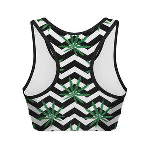 Zigzag Weed Pattern Print Women's Sports Bra