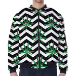 Zigzag Weed Pattern Print Zip Sleeve Bomber Jacket