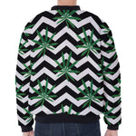 Zigzag Weed Pattern Print Zip Sleeve Bomber Jacket