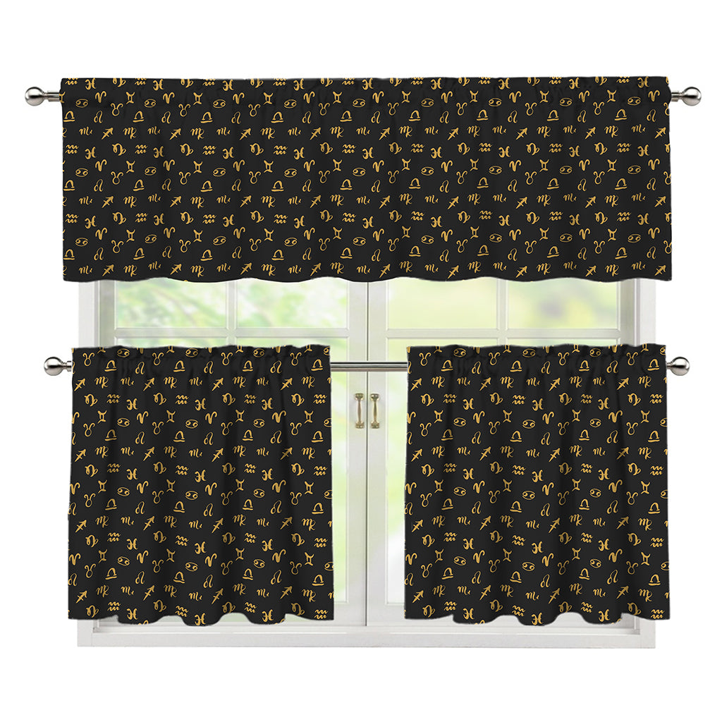 Zodiac Astrological Signs Pattern Print 3 Piece Kitchen Curtains