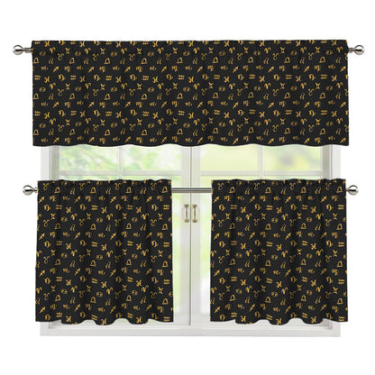 Zodiac Astrological Signs Pattern Print 3 Piece Kitchen Curtains