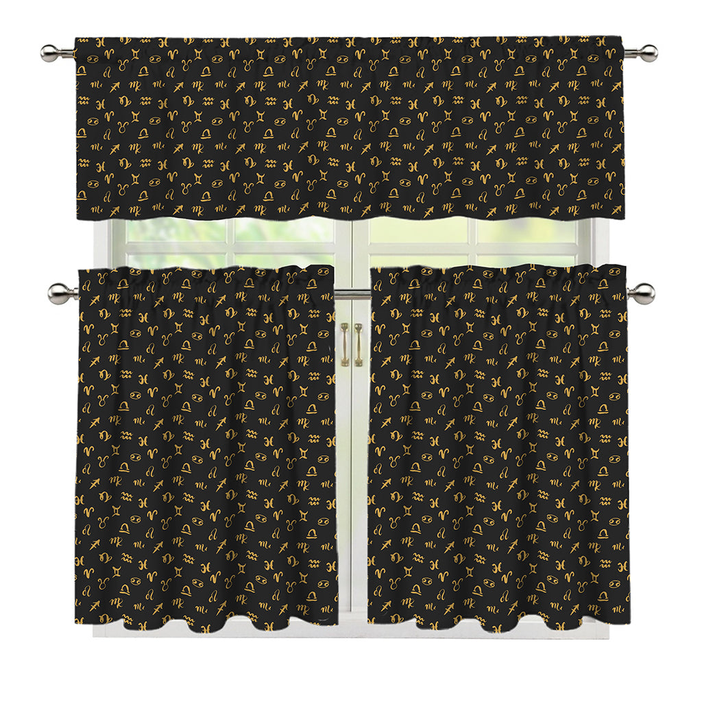 Zodiac Astrological Signs Pattern Print 3 Piece Kitchen Curtains