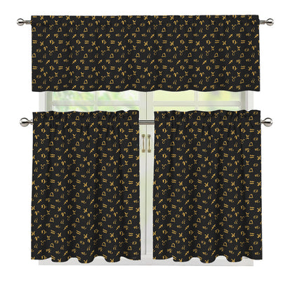 Zodiac Astrological Signs Pattern Print 3 Piece Kitchen Curtains