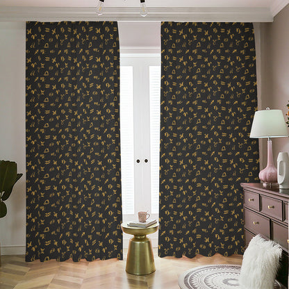Zodiac Astrological Signs Pattern Print Blackout Pencil Pleat Curtains
