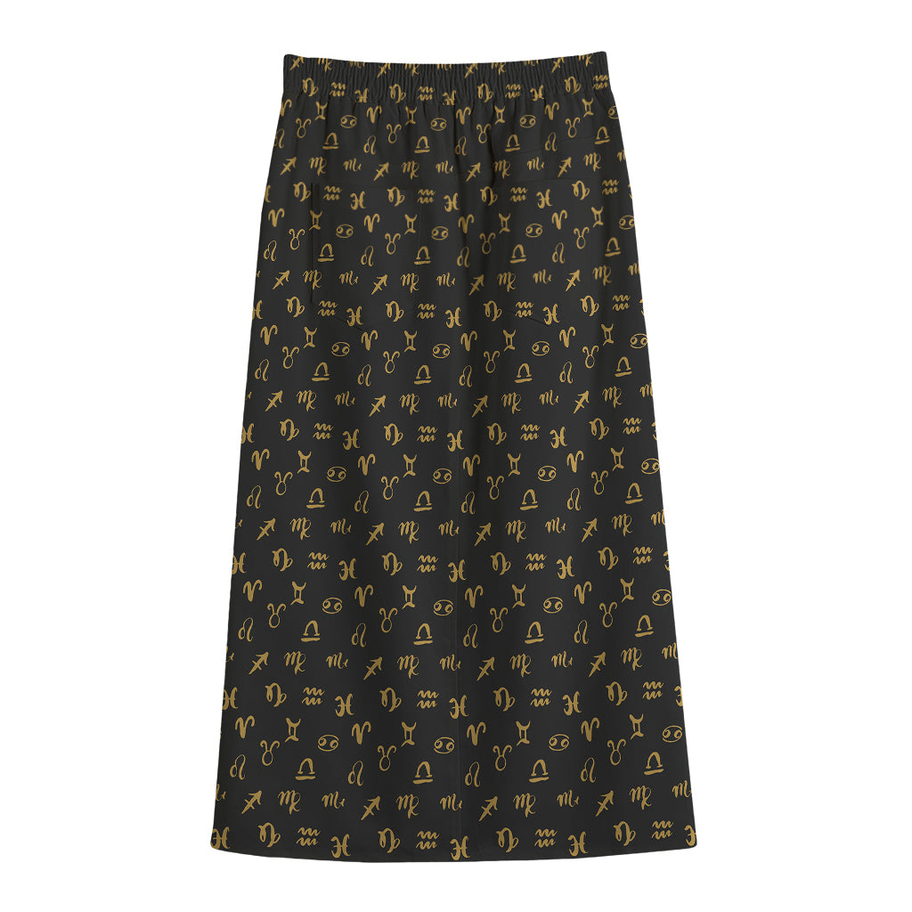 Zodiac Astrological Signs Pattern Print Cotton Front Slit Maxi Skirt
