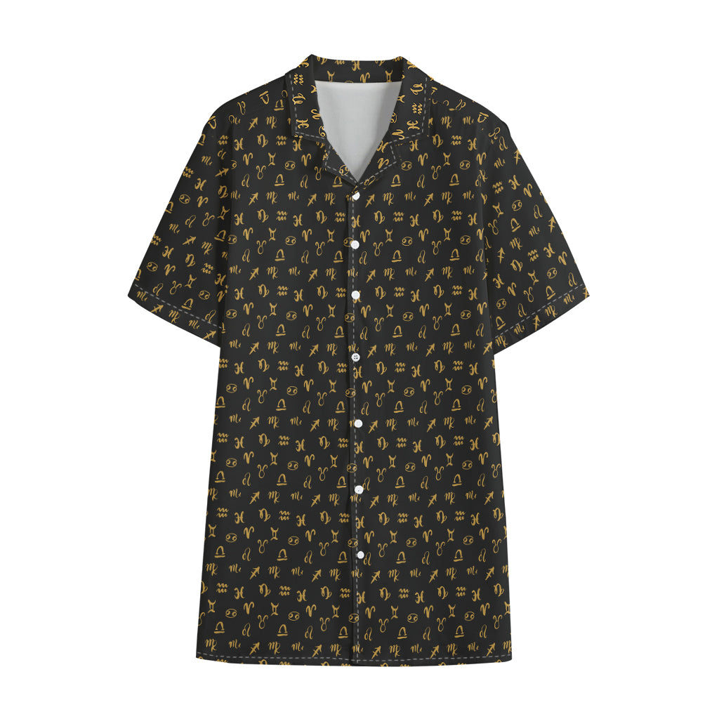 Zodiac Astrological Signs Pattern Print Cotton Hawaiian Shirt