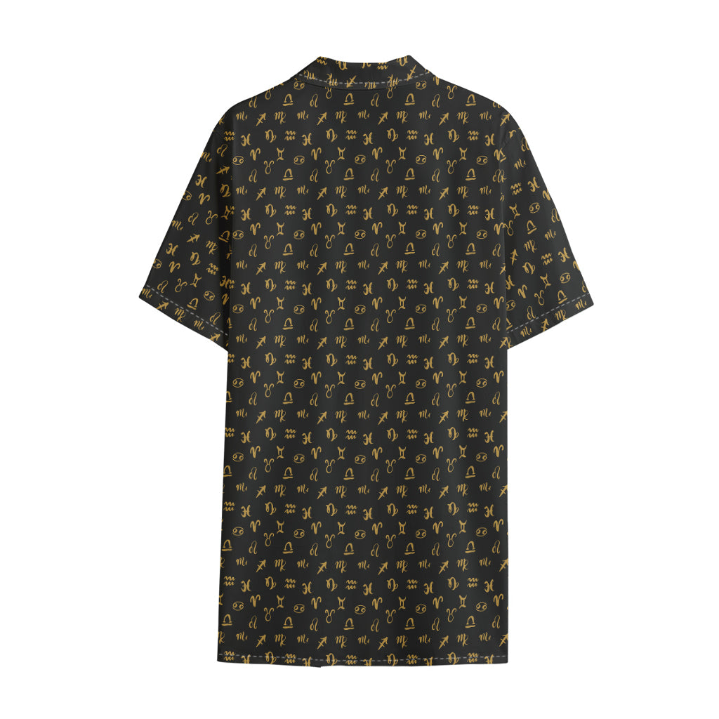 Zodiac Astrological Signs Pattern Print Cotton Hawaiian Shirt