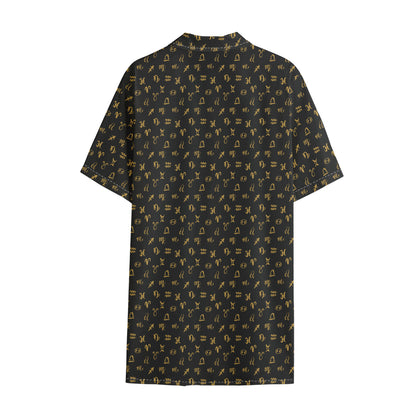 Zodiac Astrological Signs Pattern Print Cotton Hawaiian Shirt