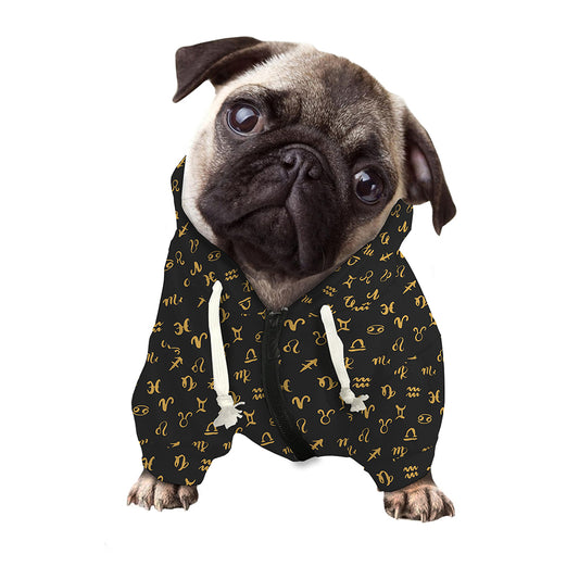 Zodiac Astrological Signs Pattern Print Dog Zip Up Hoodie