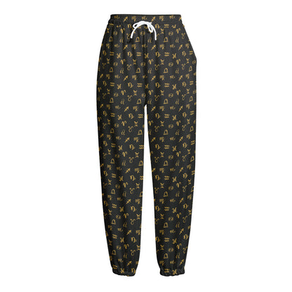 Zodiac Astrological Signs Pattern Print Fleece Lined Knit Pants