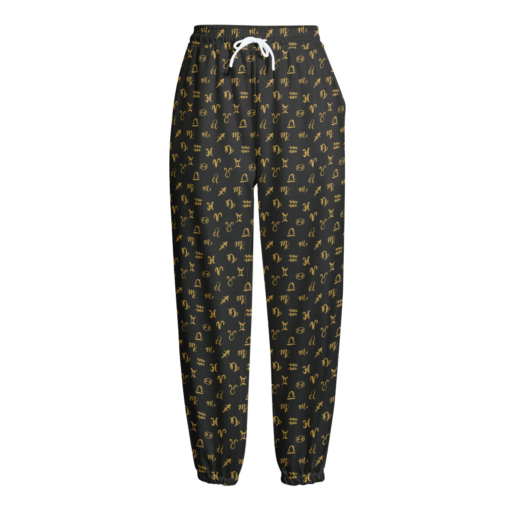 Zodiac Astrological Signs Pattern Print Fleece Lined Knit Pants