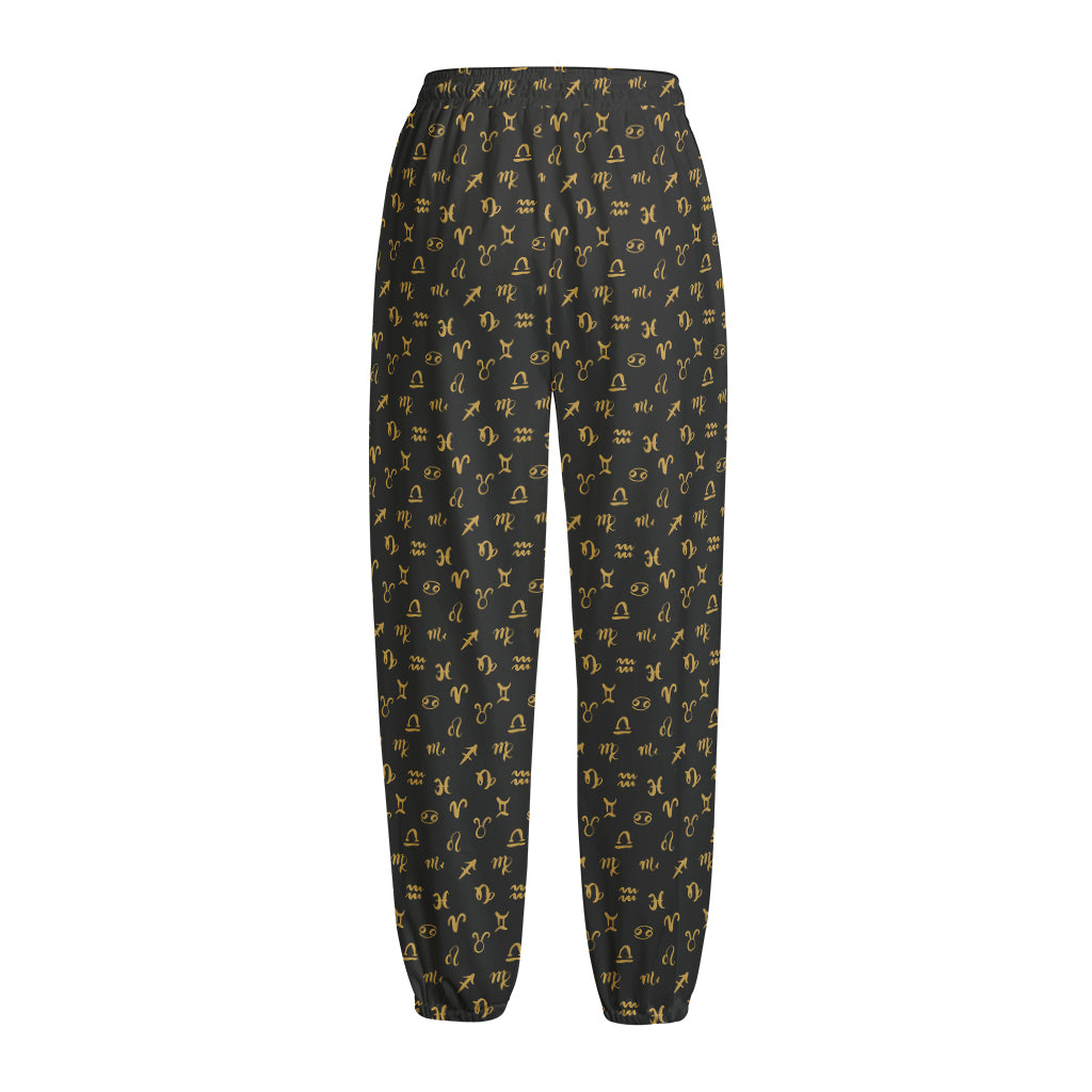 Zodiac Astrological Signs Pattern Print Fleece Lined Knit Pants