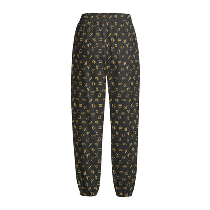 Zodiac Astrological Signs Pattern Print Fleece Lined Knit Pants
