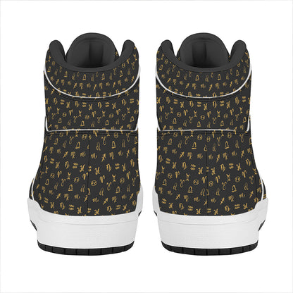 Zodiac Astrological Signs Pattern Print High Top Leather Sneakers
