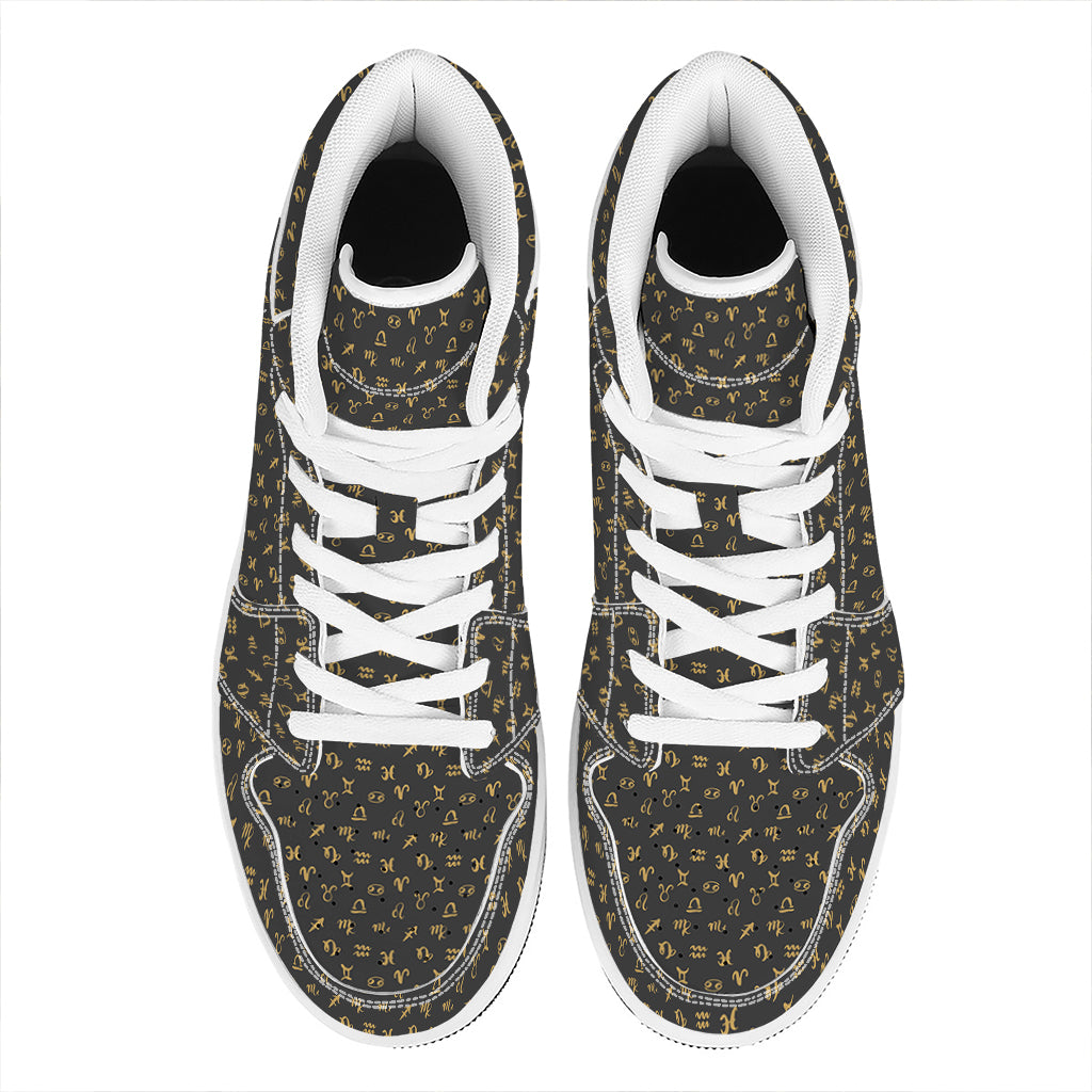Zodiac Astrological Signs Pattern Print High Top Leather Sneakers