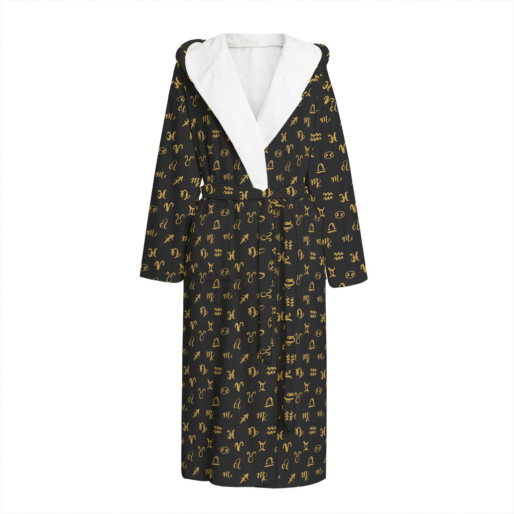 Zodiac Astrological Signs Pattern Print Hooded Bathrobe