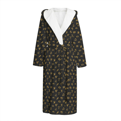 Zodiac Astrological Signs Pattern Print Hooded Bathrobe