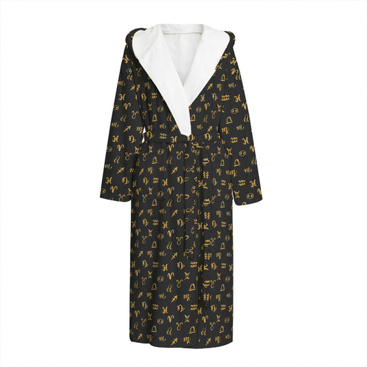 Zodiac Astrological Signs Pattern Print Hooded Bathrobe