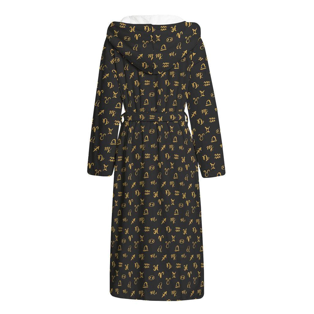 Zodiac Astrological Signs Pattern Print Hooded Bathrobe