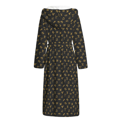 Zodiac Astrological Signs Pattern Print Hooded Bathrobe