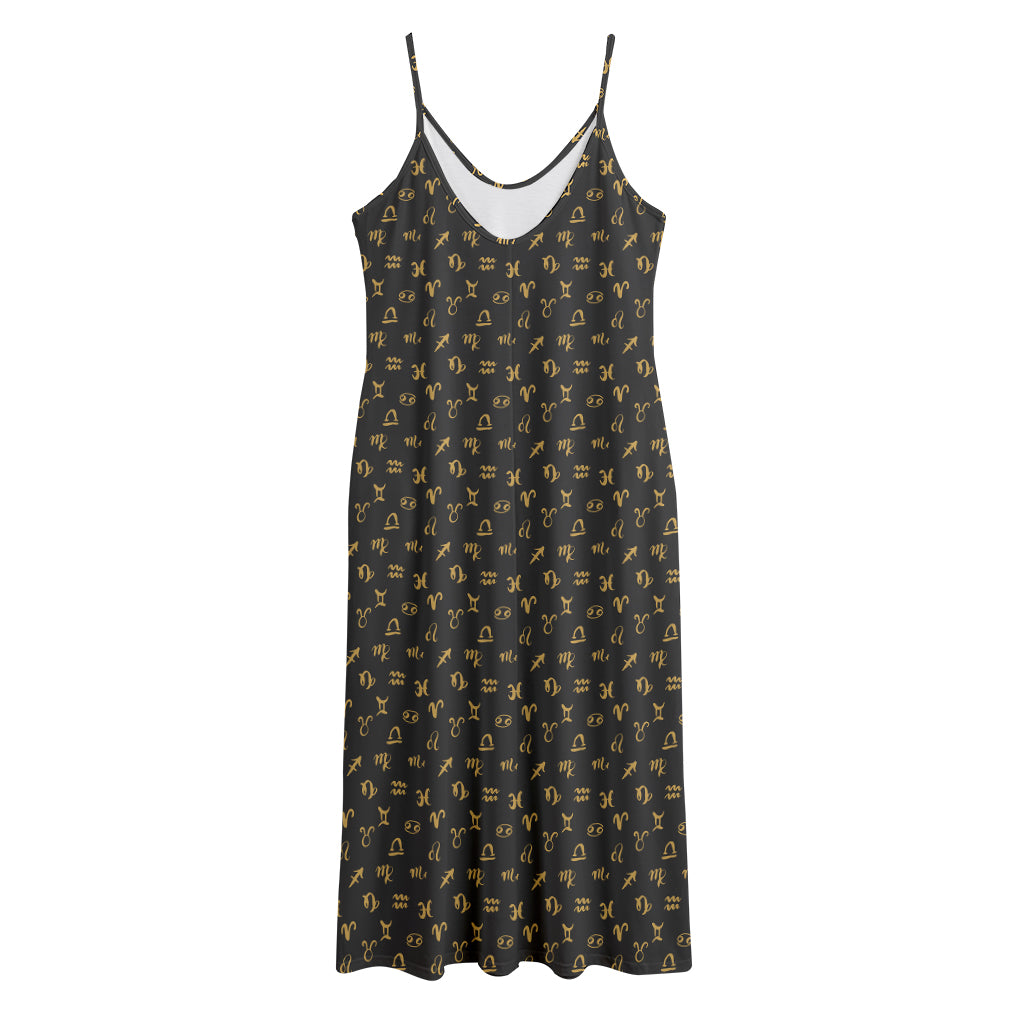 Zodiac Astrological Signs Pattern Print Jersey Midi Cami Dress