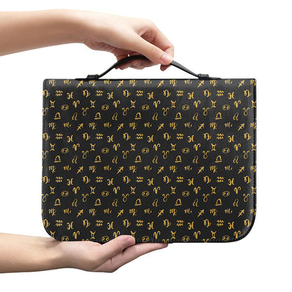 Zodiac Astrological Signs Pattern Print Leather Bible Cover
