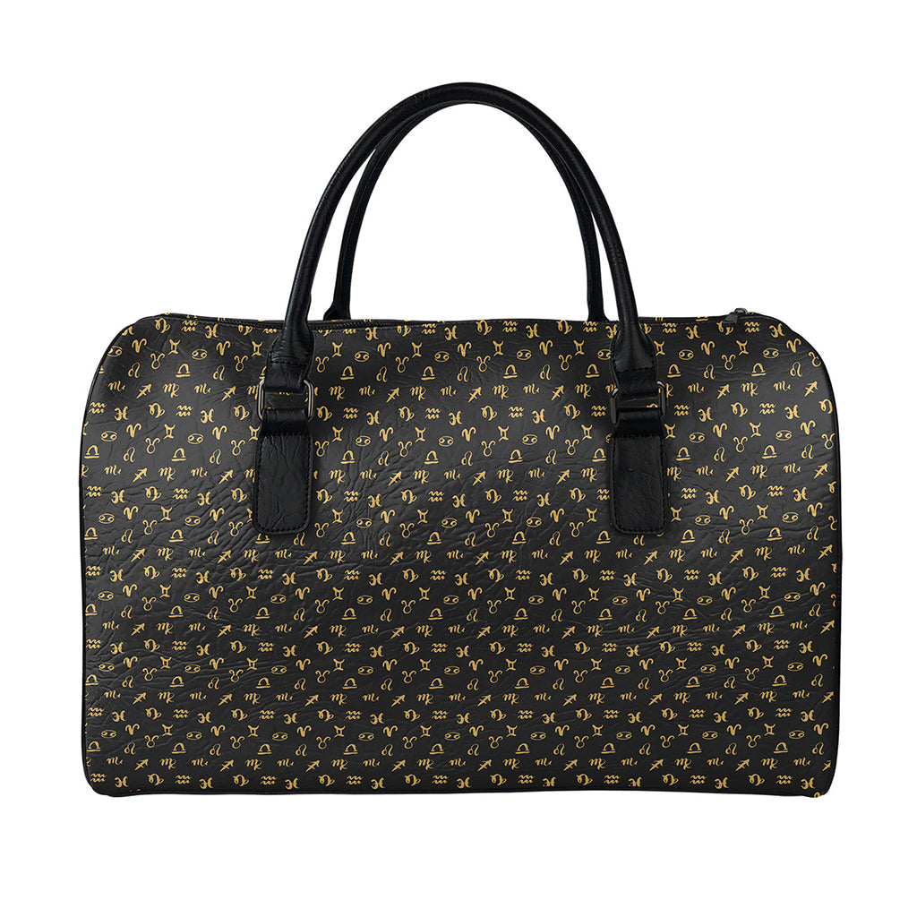 Zodiac Astrological Signs Pattern Print Leather Duffle Bag