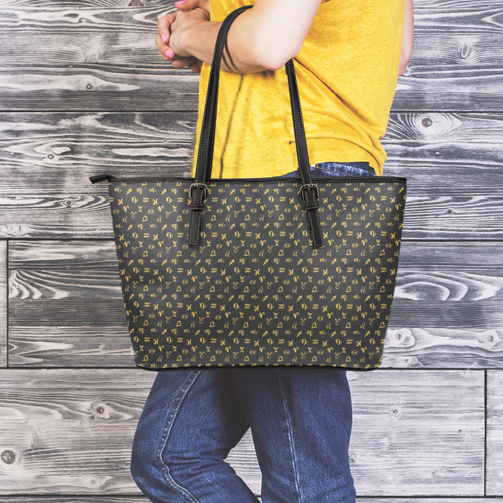 Zodiac Astrological Signs Pattern Print Leather Tote Bag