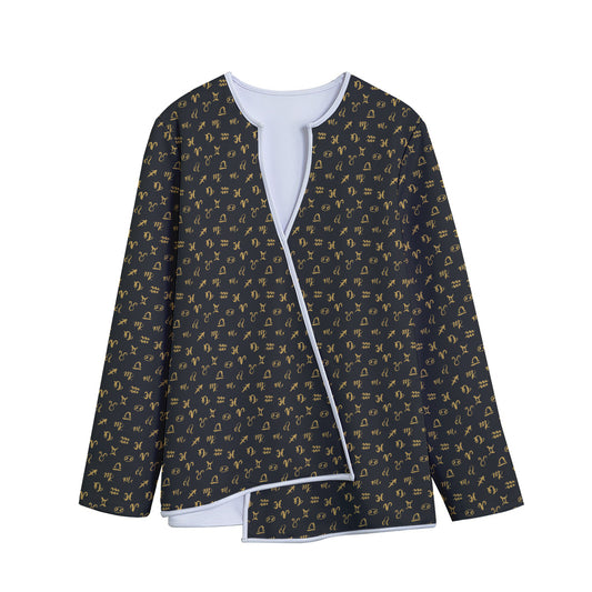 Zodiac Astrological Signs Pattern Print Long Sleeve Short Coat