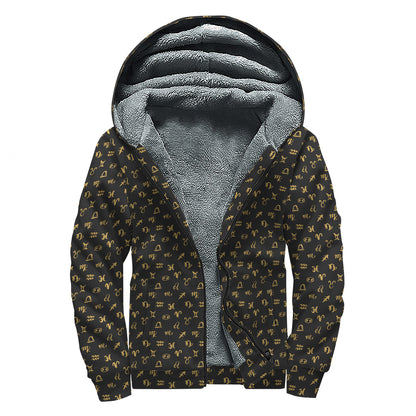 Zodiac Astrological Signs Pattern Print Sherpa Lined Zip Up Hoodie