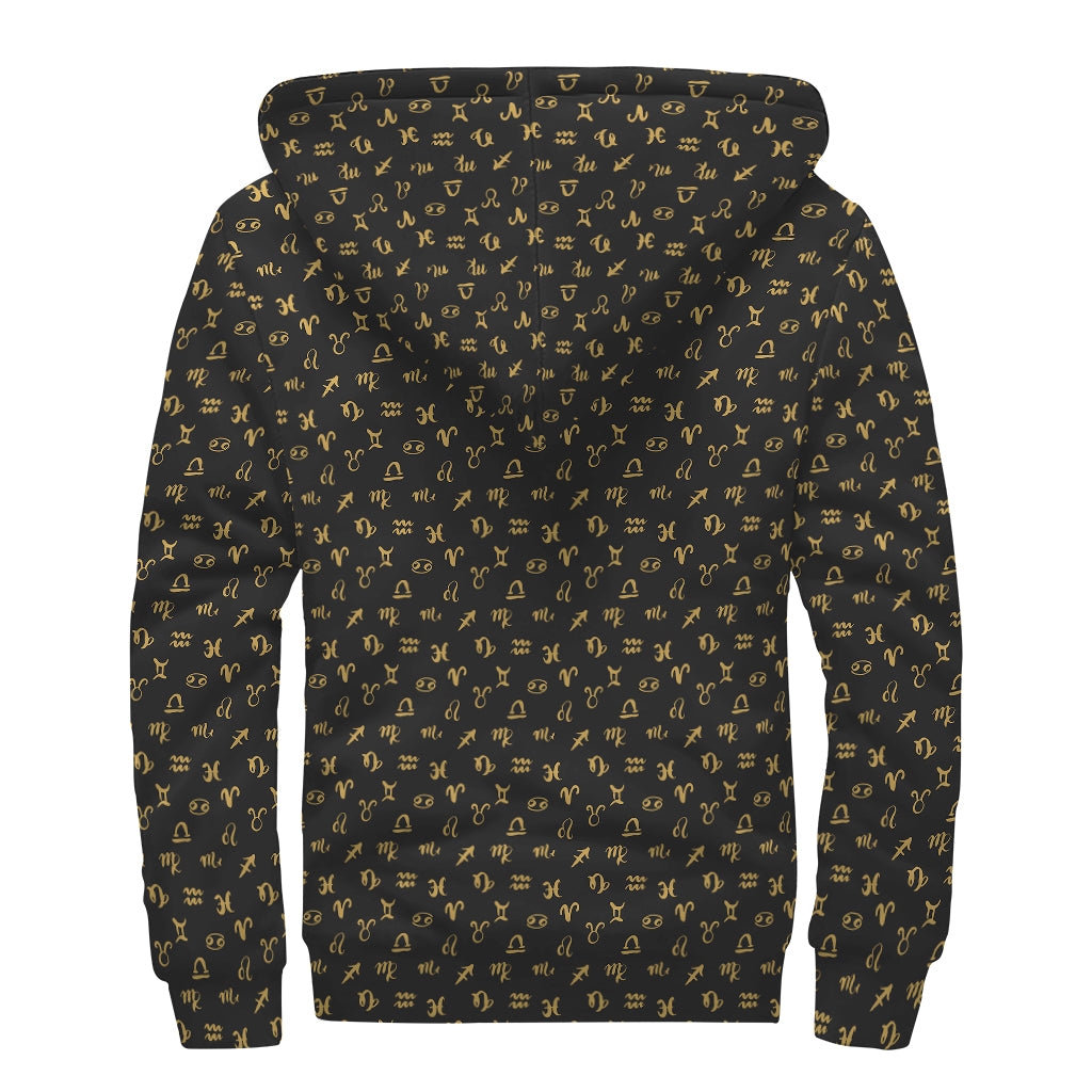 Zodiac Astrological Signs Pattern Print Sherpa Lined Zip Up Hoodie