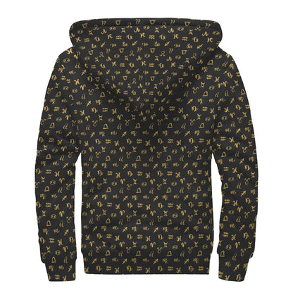 Zodiac Astrological Signs Pattern Print Sherpa Lined Zip Up Hoodie