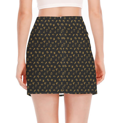 Zodiac Astrological Signs Pattern Print Side Slit Mini Skirt