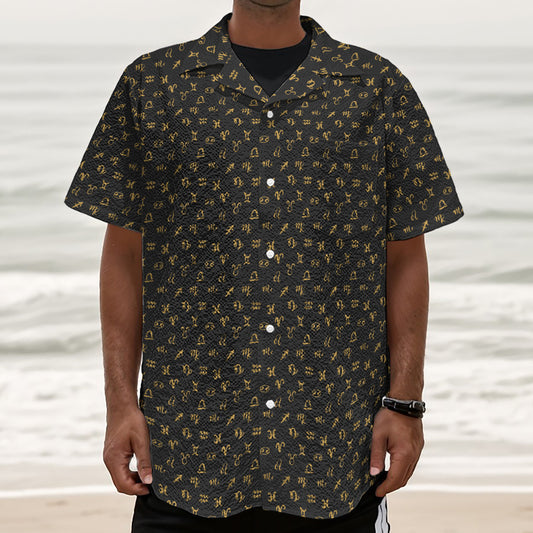 Zodiac Astrological Signs Pattern Print Textured Short Sleeve Shirt