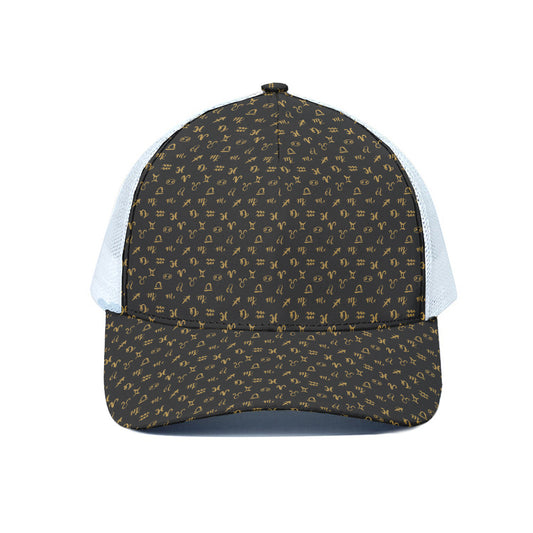 Zodiac Astrological Signs Pattern Print White Mesh Trucker Cap