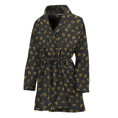 Zodiac Astrological Signs Pattern Print Women's Bathrobe