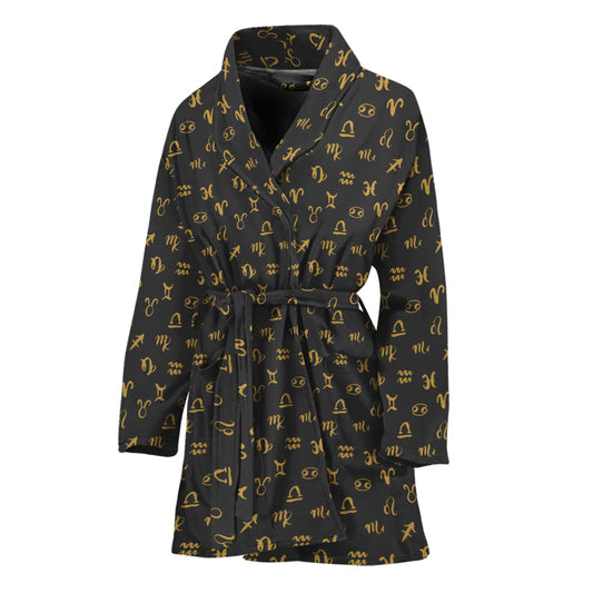 Zodiac Astrological Signs Pattern Print Women's Bathrobe