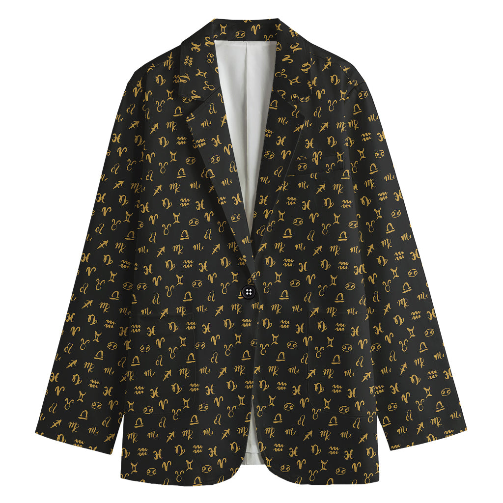 Zodiac Astrological Signs Pattern Print Women's Cotton Blazer