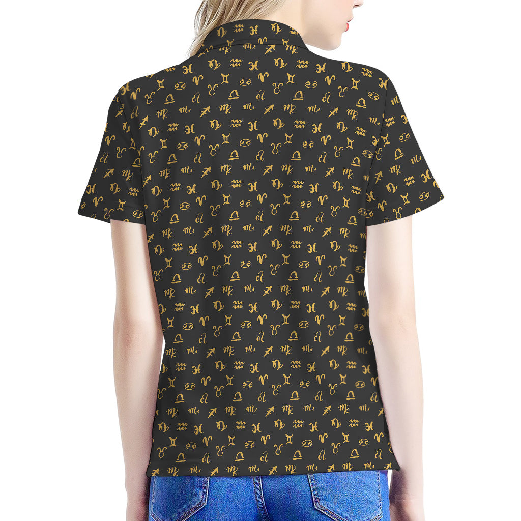 Zodiac Astrological Signs Pattern Print Women's Polo Shirt