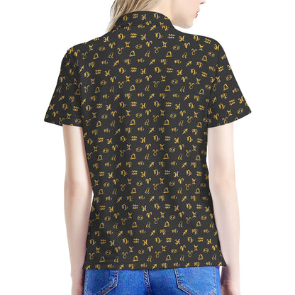 Zodiac Astrological Signs Pattern Print Women's Polo Shirt