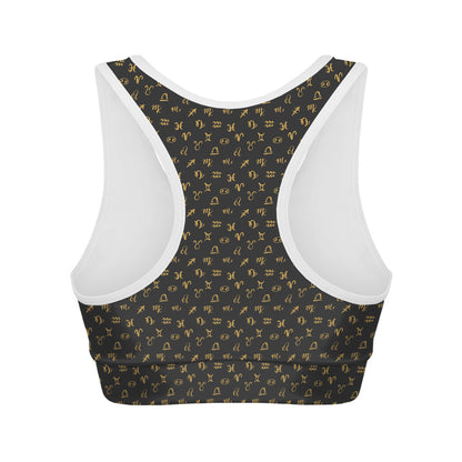 Zodiac Astrological Signs Pattern Print Women's Sports Bra