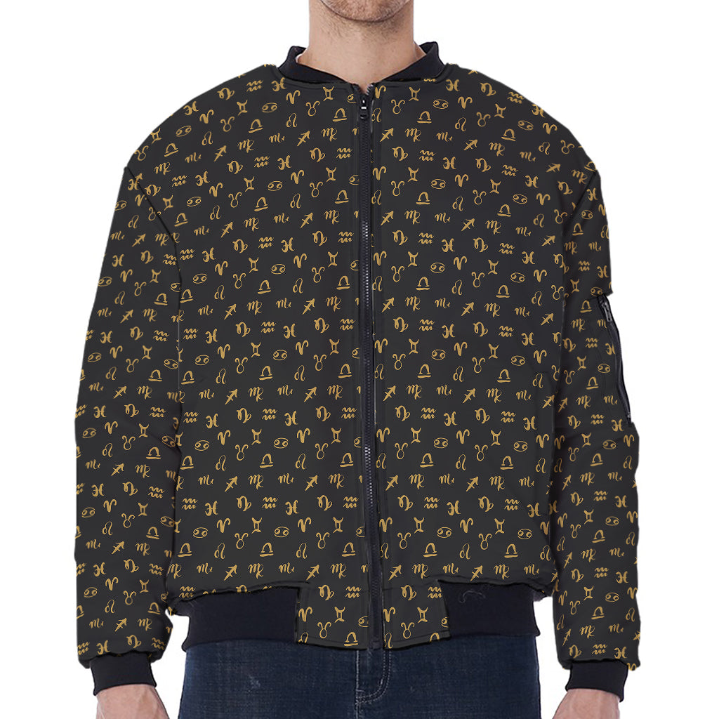 Zodiac Astrological Signs Pattern Print Zip Sleeve Bomber Jacket