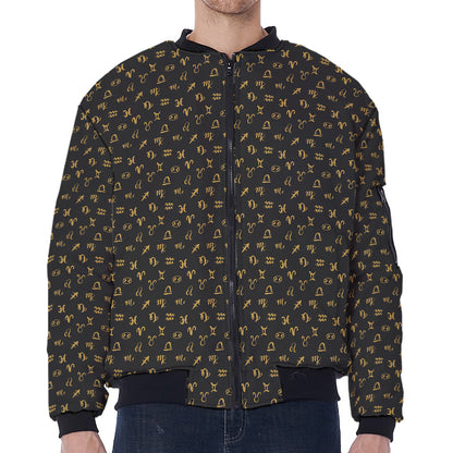 Zodiac Astrological Signs Pattern Print Zip Sleeve Bomber Jacket