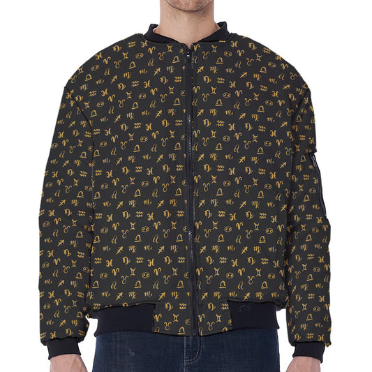 Zodiac Astrological Signs Pattern Print Zip Sleeve Bomber Jacket