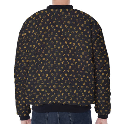 Zodiac Astrological Signs Pattern Print Zip Sleeve Bomber Jacket