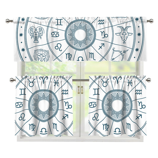 Zodiac Astrology Signs Print 3 Piece Kitchen Curtains