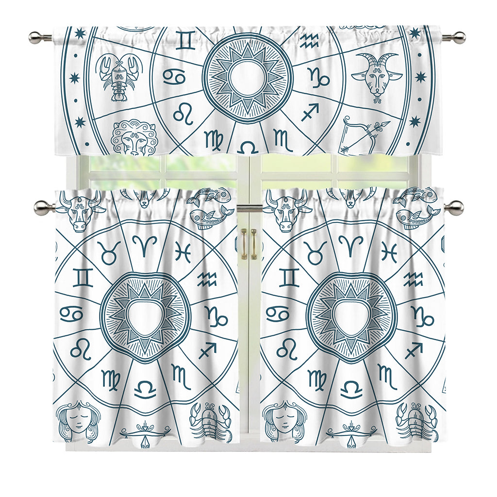 Zodiac Astrology Signs Print 3 Piece Kitchen Curtains